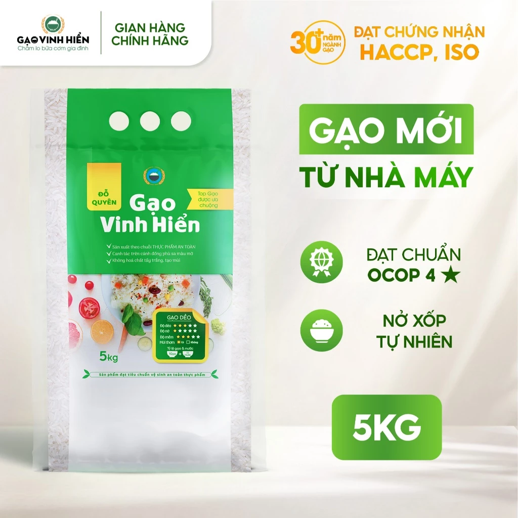 Gạo Đỗ Quyên Vinh Hiển 5kg - Mềm cơm, nở xốp - Đạt OCOP 4 SAO