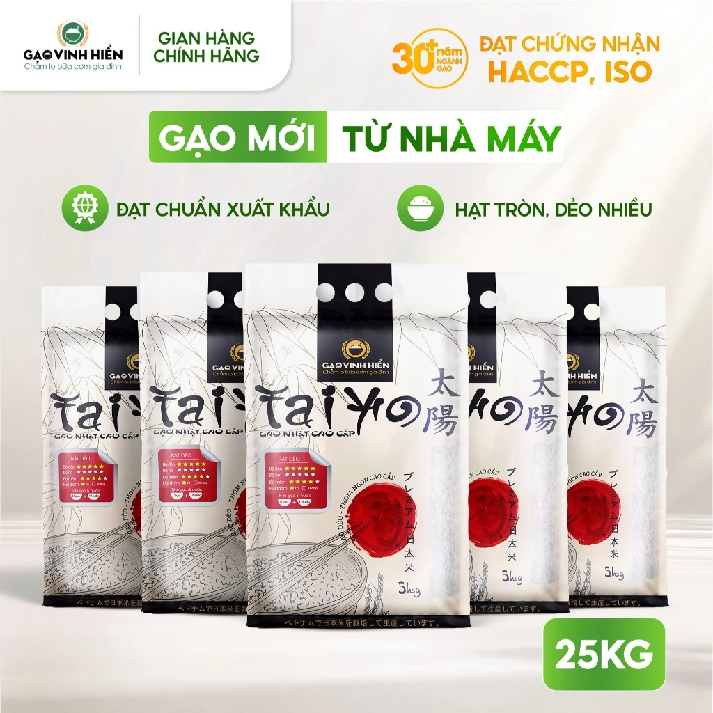 [SỈ 25KG] Combo 5 Túi Gạo Nhật Japonica Vinh Hiển - Tiết kiệm, siêu dẻo, mềm cơm