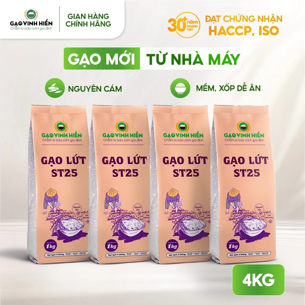 [4KG SIÊU RẺ] Combo 4 túi Gạo Lứt Thơm ST25 Vinh Hiển - Tiết kiệm, nguyên cám, dẻo mềm