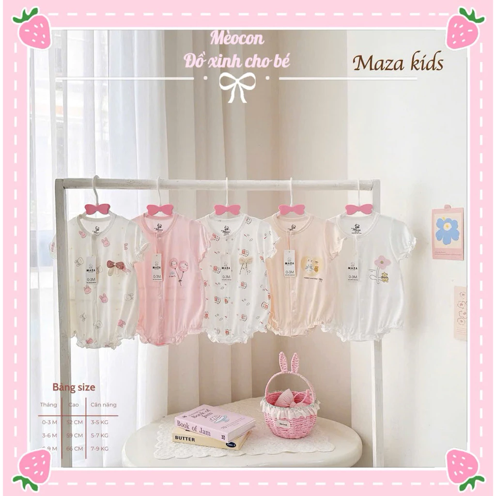 Body chip bodysuit sơ sinh Maza tay bèo chất petit mềm mịn thoáng mát co dãn cho bé gái 3-8,5kg