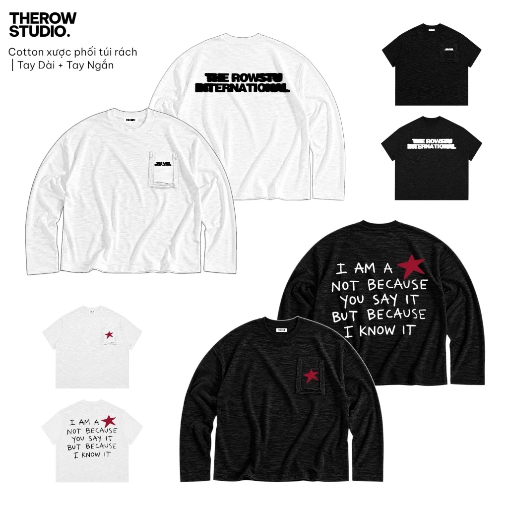[TÚI RÁCH] THEROW Áo Thun Tay Dài - Tay Ngắn Cotton Xược Slub Long Sleeve  Form Rộng Cổ Tròn Unisex Nam Nữ - TTDTUI02