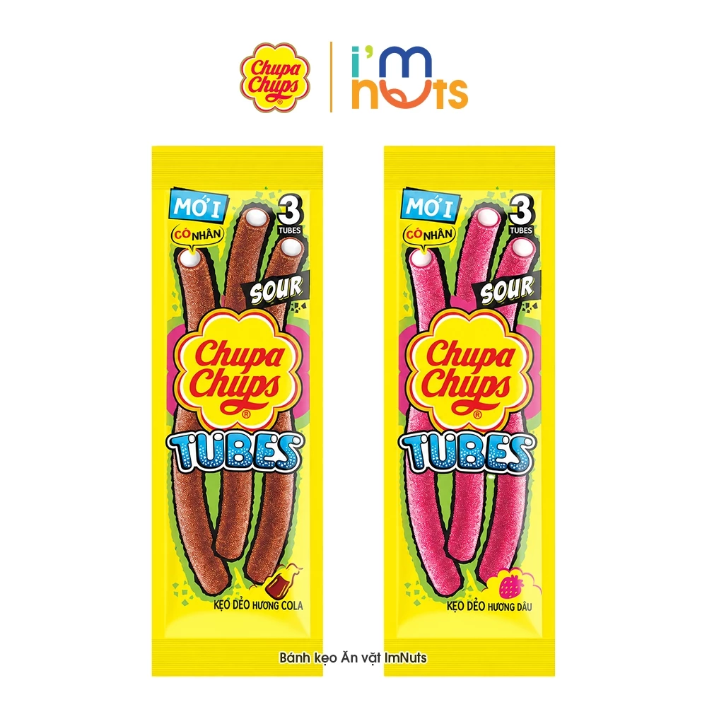 Kẹo Dẻo Chupa Chups Ống Dài Sour Maxi Tubes Hương Dâu Và Cola