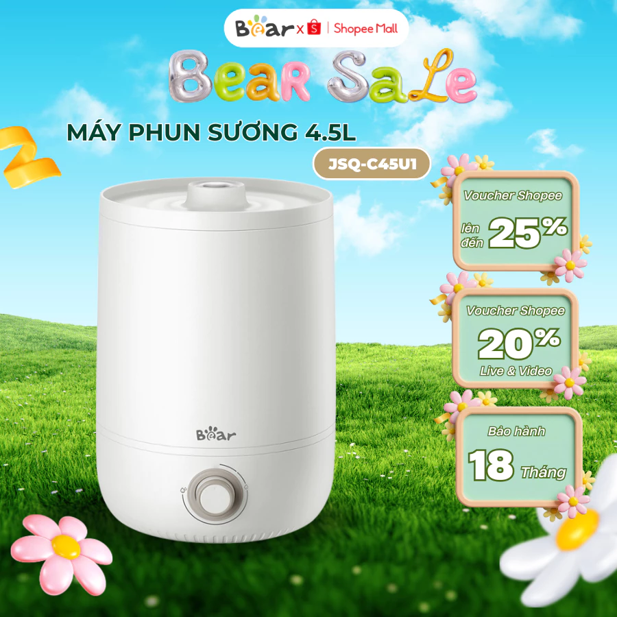 Máy phun sương tạo ẩm không khí Bear JSQ-C45U1, dung tích 4.5L, công suất lớn, không ồn, BH 18Th