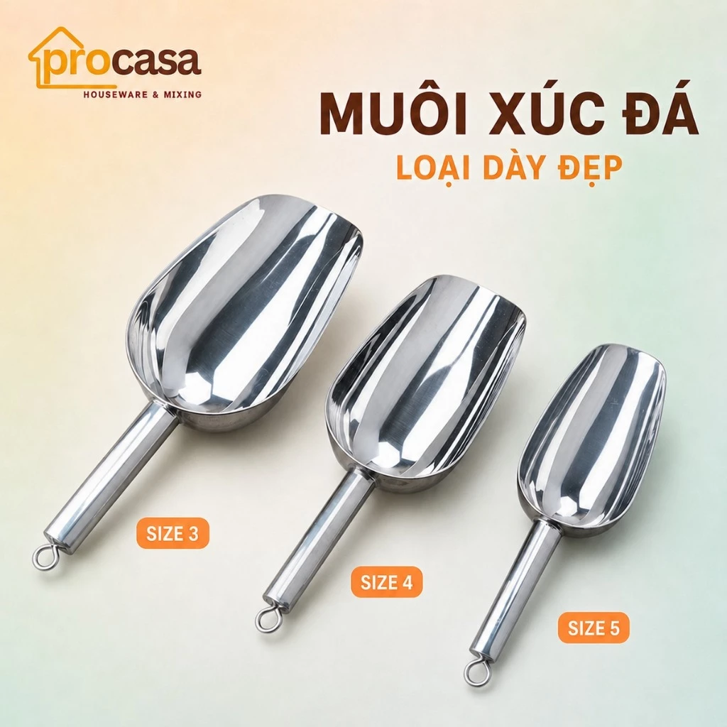 Muôi - muỗng xúc đá inox dày đẹp size 3 4 5