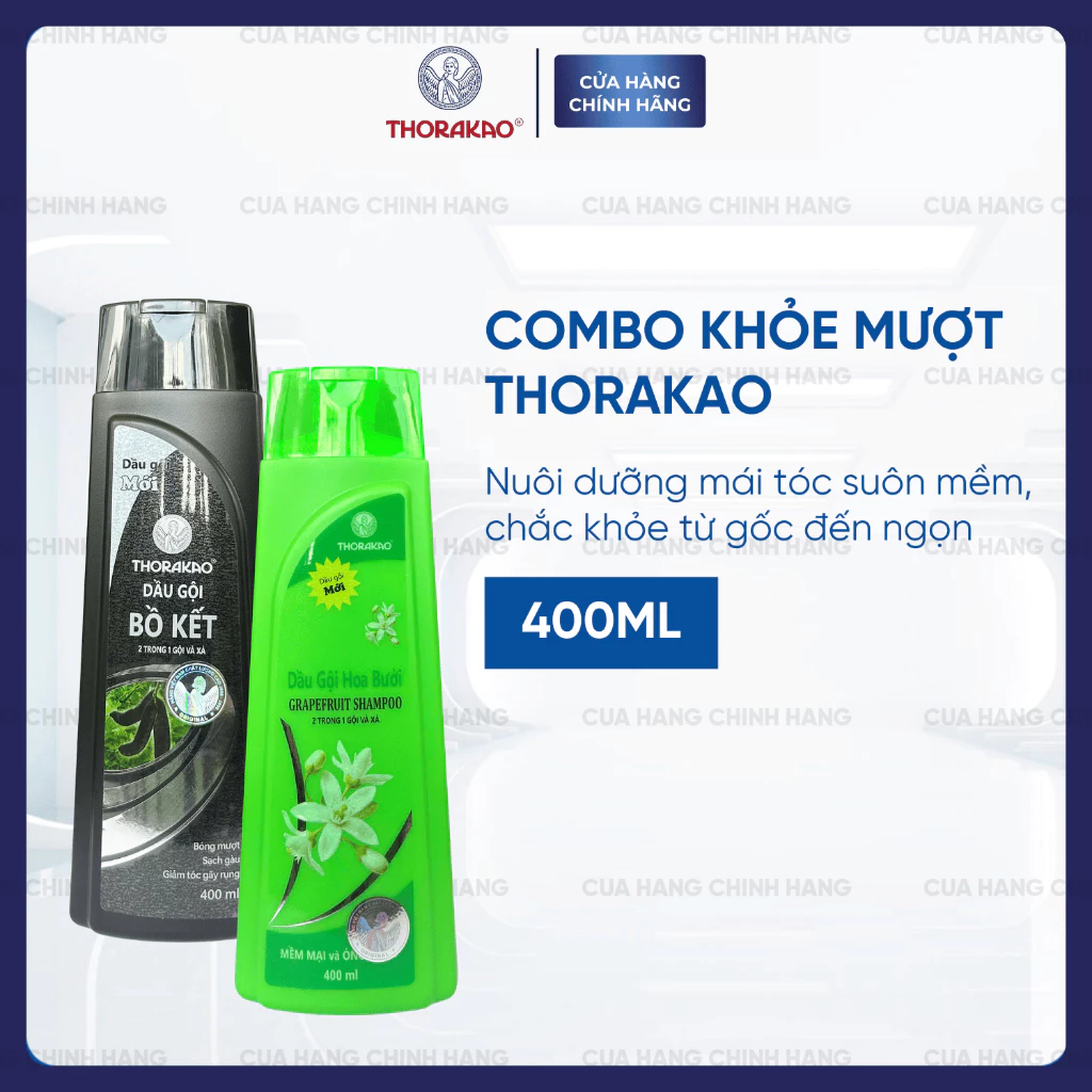 Combo Gội Xả 2IN1 THORAKAO - Kích Mọc Tóc Giảm Gãy Rụng Tóc Đen Mượt 400ML