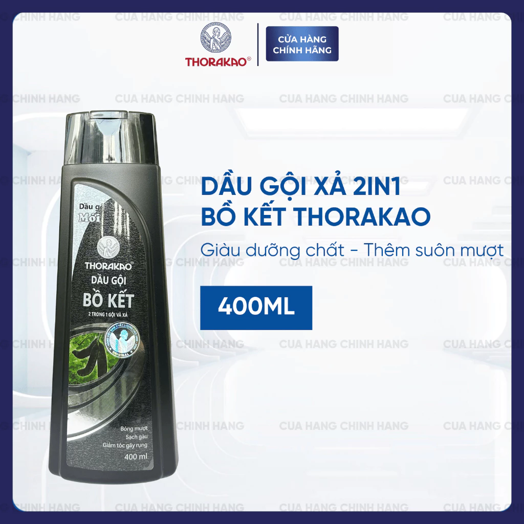 Gội Xả Thorakao 2IN1 Bồ Kết Giảm Gàu Giúp Tóc Đen Mượt 400ML