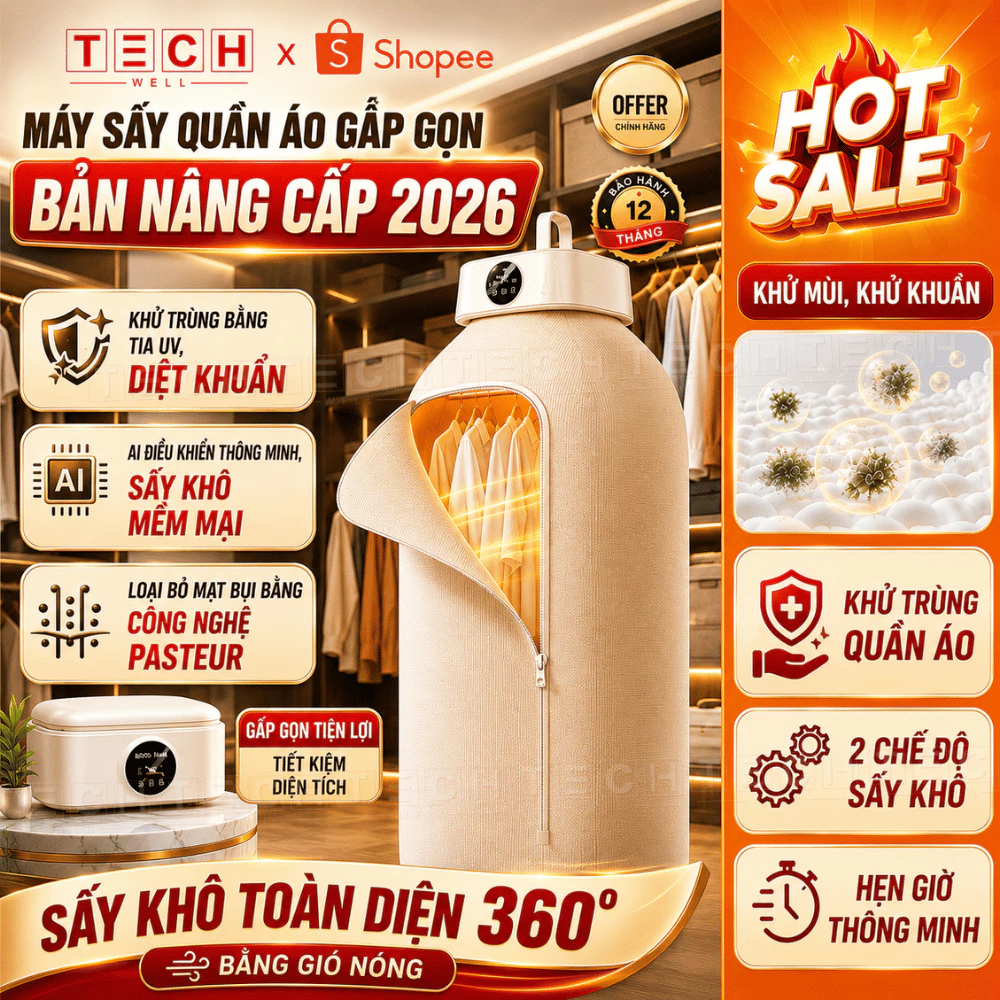Máy Sấy Quần Áo Gấp Gọn Treo Tường Nhỏ Gọn, Làm Khô Đồ Với Công Nghệ Sấy 3D Tiết Kiệm Điện