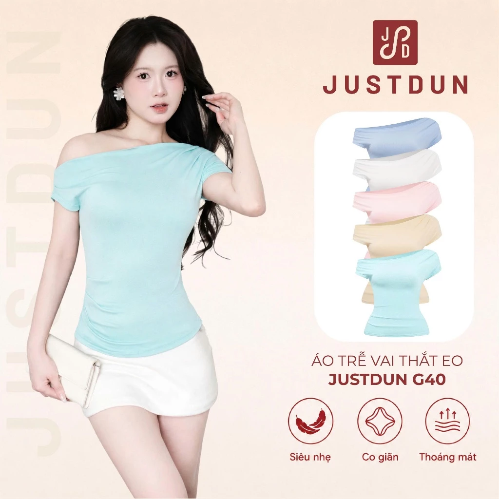 Áo Trễ Vai Nữ Thắt Eo Tôn Dáng Basic JUSTDUN Lệch Vai Tiểu Thư - G40