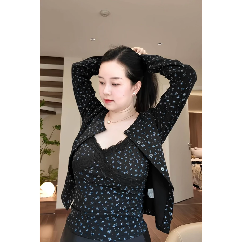 [HÀNG CÓ SẴN] Set áo cdg kèm áo 2 dây họa tiết hoa nhí  - ALISA