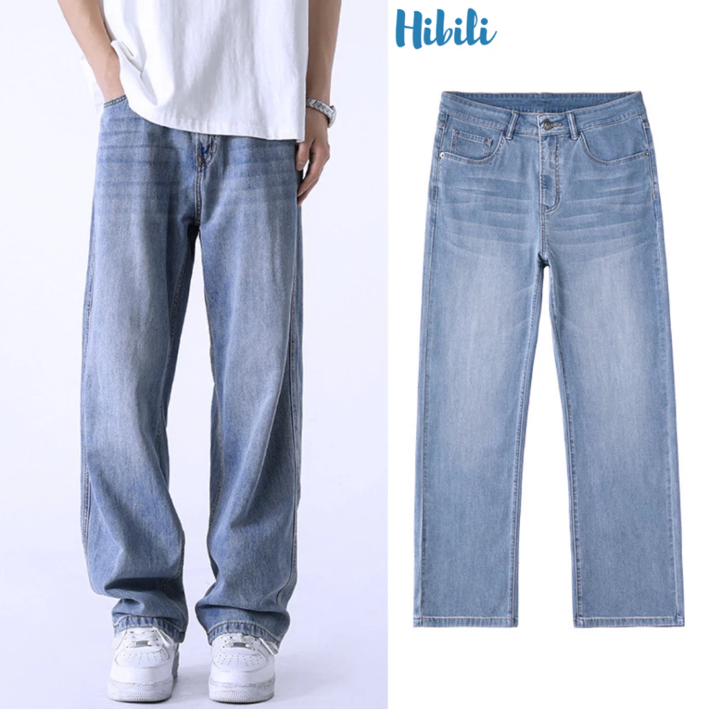 Quần jean ống rộng HIBILI XESINU Xanh blue sky Xám Đen RETRO ống rộng xuông cạp cao