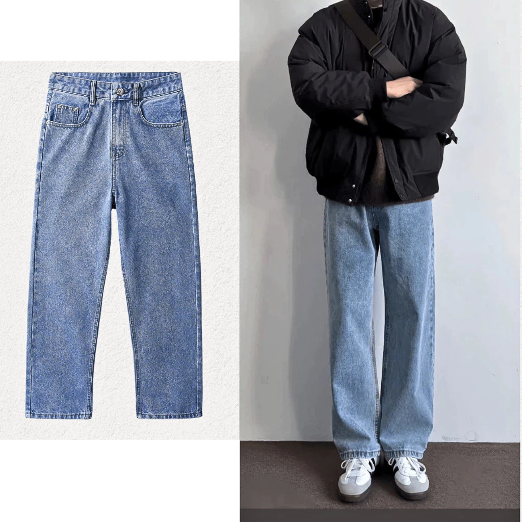 Quần ống rộng nam jean ống suông xanh quần baggy nam ống đứng XESINU HIBILI