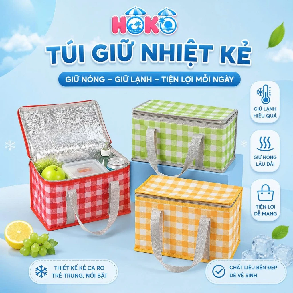 Túi giữ nhiệt dã ngoại tráng bạc HOKO túi giữ nhiệt đựng đồ ăn, hộp cơm, đồ picnic du lịch tiện lợi