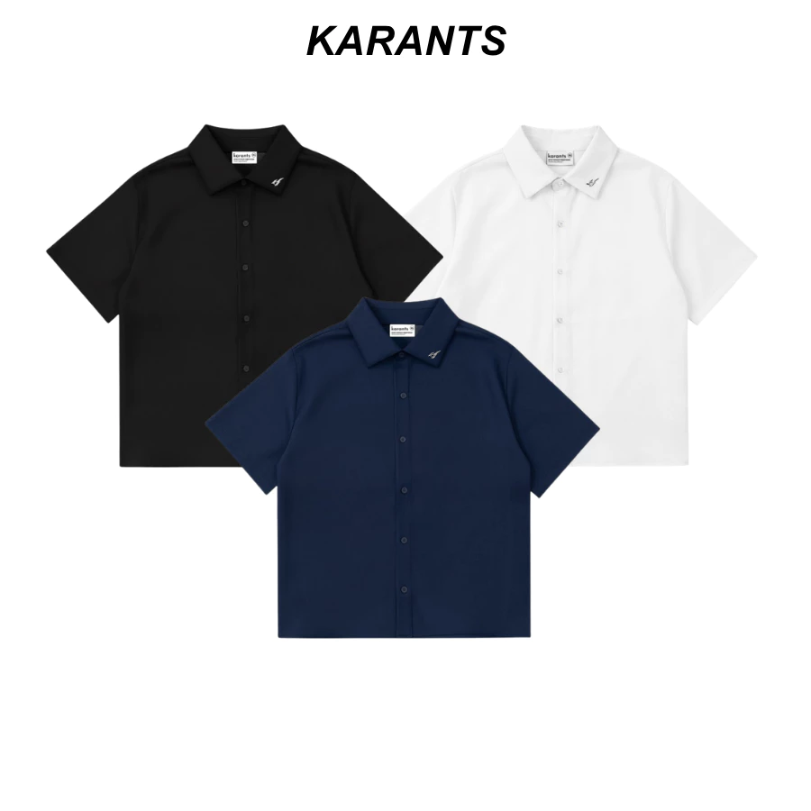 Karants Áo Sơ Mi Boxy Trơn Vải Cotton Lạnh Gắn Thanh Kim Loại Nam Nữ Unisex - KR350