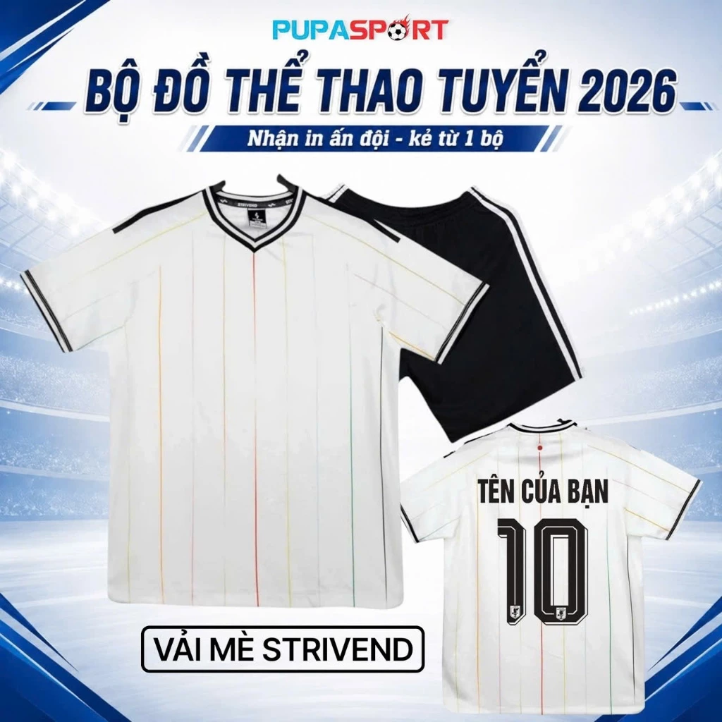 Bộ Đồ Đá Banh HdJp, Tuyển Nhật Bản World Cup 2026 - Sân Khách - Màu Trắng, Vải Mè/Thun Lạnh Cho Nam Nữ