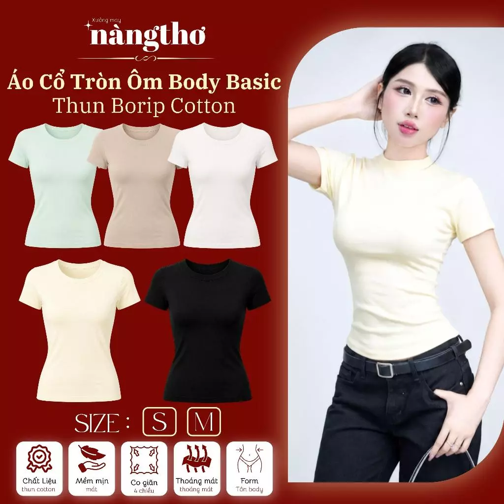 231 [PREMIUM] Áo Thun Ôm Body Cổ Tròn Thắt Eo Basic Chất Thun Borip Cotton Dài 55cm SIGNATURE