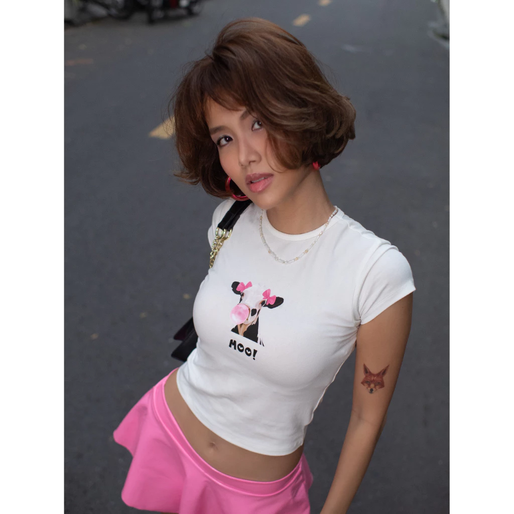 SALE 99K - Áo thun baby tee cotton forom ôm y2k in hình capybara "slay all day"& bò sữa đeo nơ | bananabu