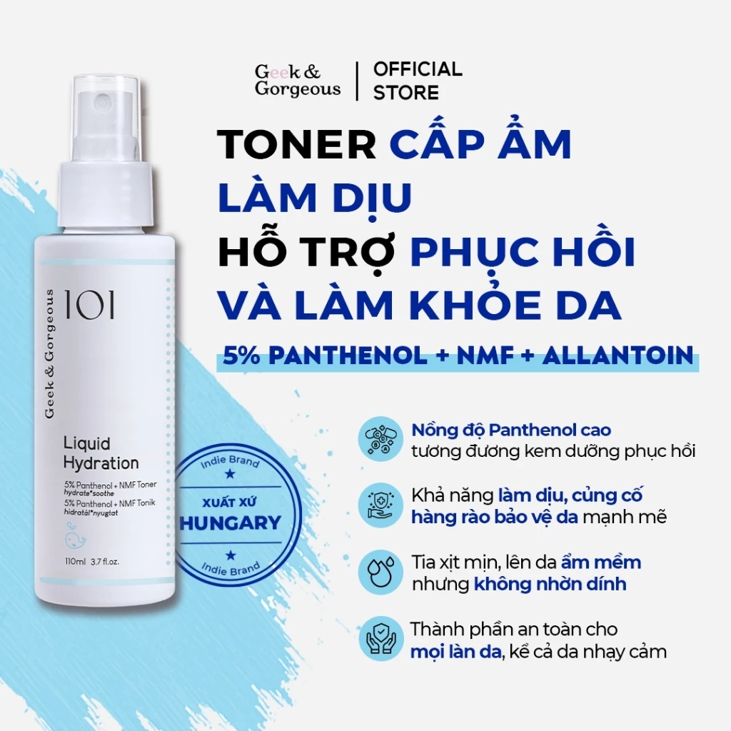 [ĐỘC QUYỀN LIVE] Toner Dạng Xịt Phục Hồi Cấp Ẩm Geek&Gorgeous Liquid Hydration 5% Panthenol + NMF 110ml