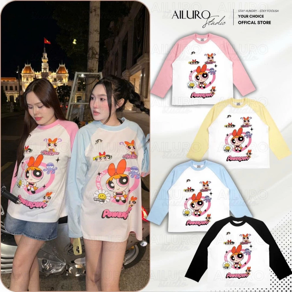 [MỞ BÁN] Áo Thun Tay Dài Powerbuff MỚI Long Sleeve Form Boxy chất 100% Cotton phông tay lỡ nam nữ form rộng