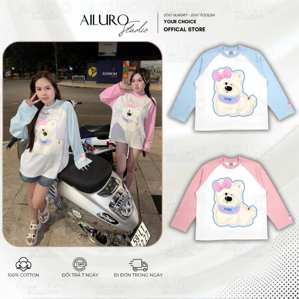 [MỞ BÁN] Áo Thun Tay Dài Gấu Puppy Long Sleeve Form Boxy chất 100% Cotton phông tay lỡ nam nữ form rộng