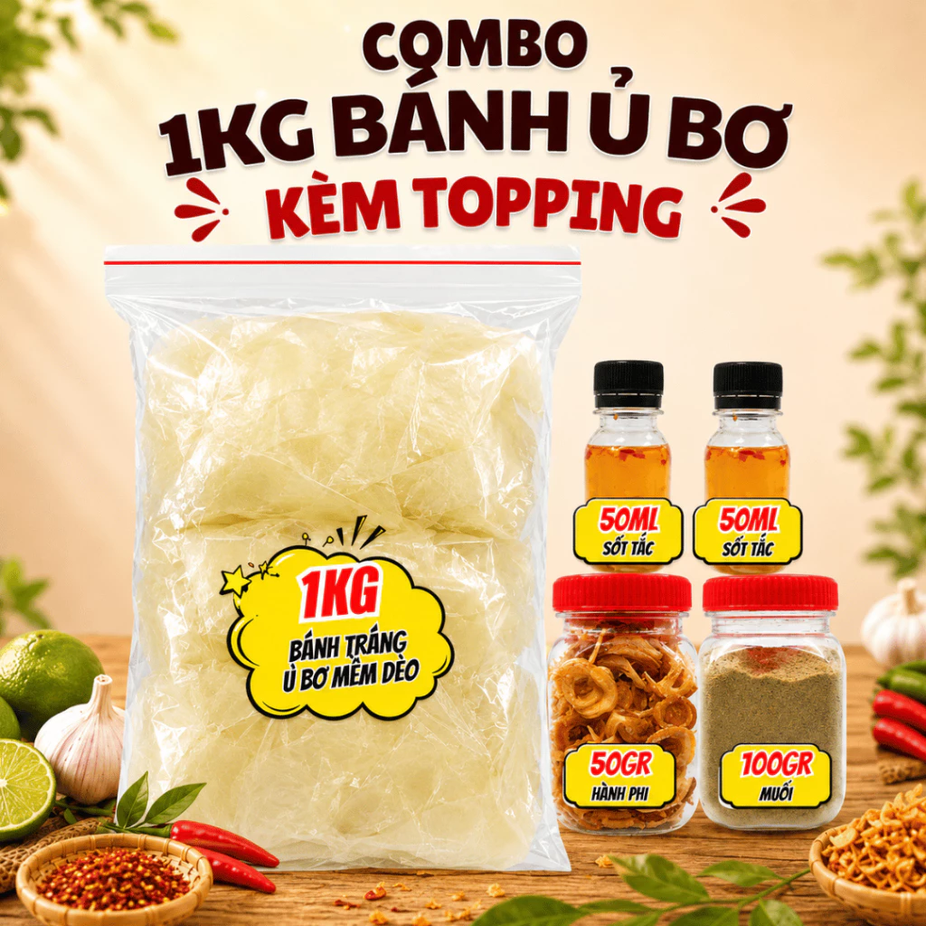 Combo 1kg Bánh Tráng Ủ Bơ Muối Ghiền Hành Phi Siêu Ngon (Tặng kèm sốt)
