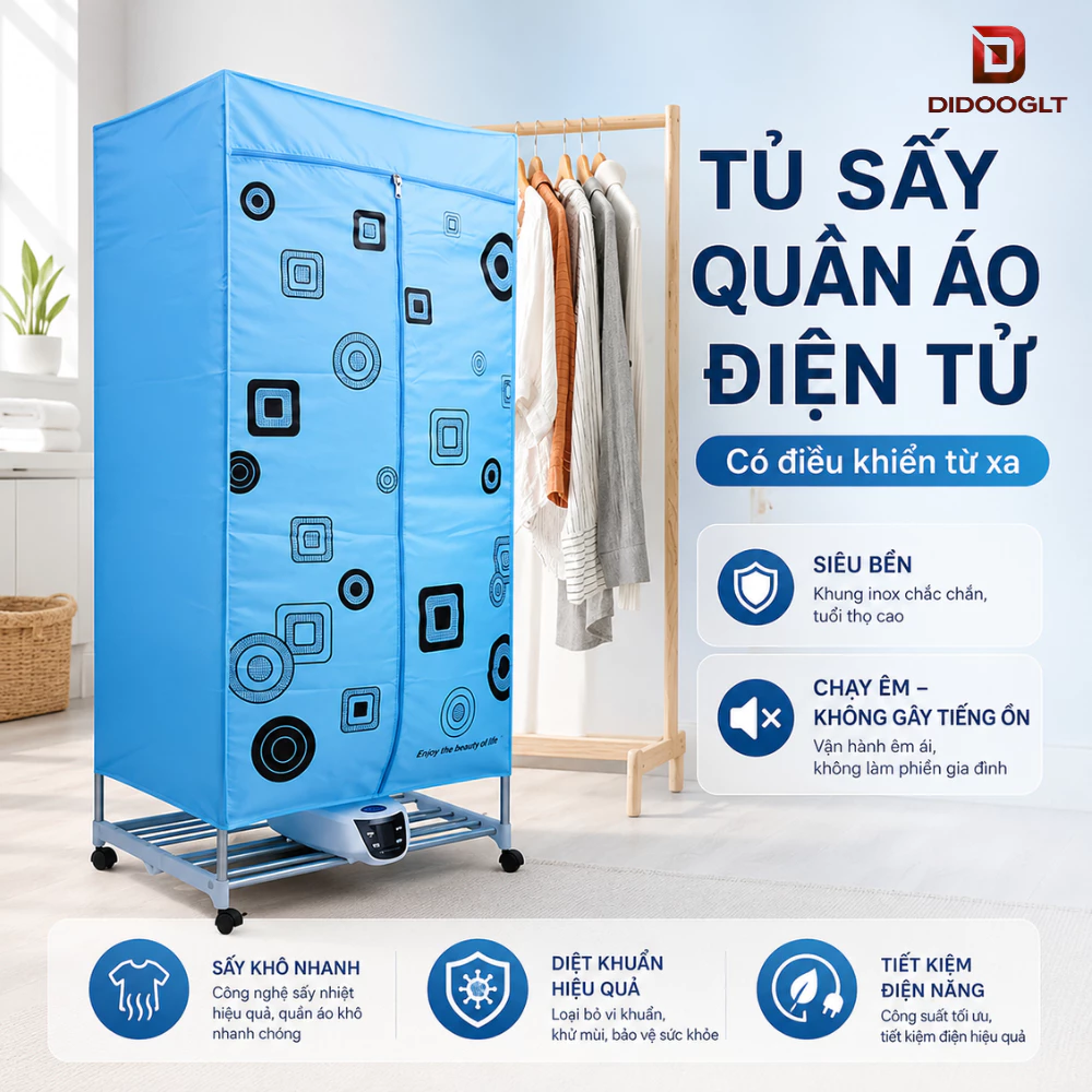 Tủ sấy quần áo điện tử có điều khiển từ xa. siêu bền chạy êm không gây tiếng ồn Didooglt