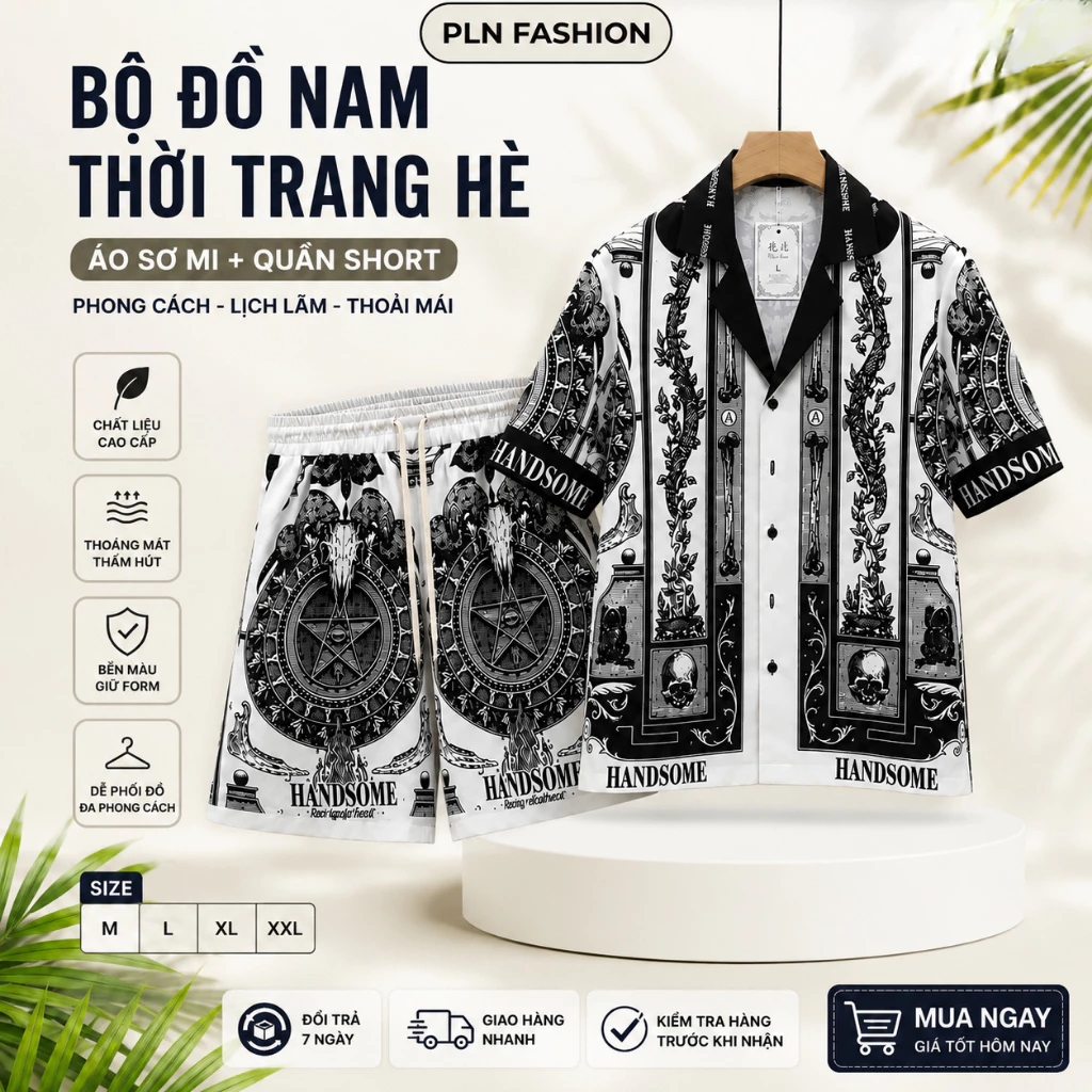 bộ hè nam cộc tay dáng suông thoáng mát phong cách trẻ trung, bộ quần áo ngắn tay chất lụa mát N56