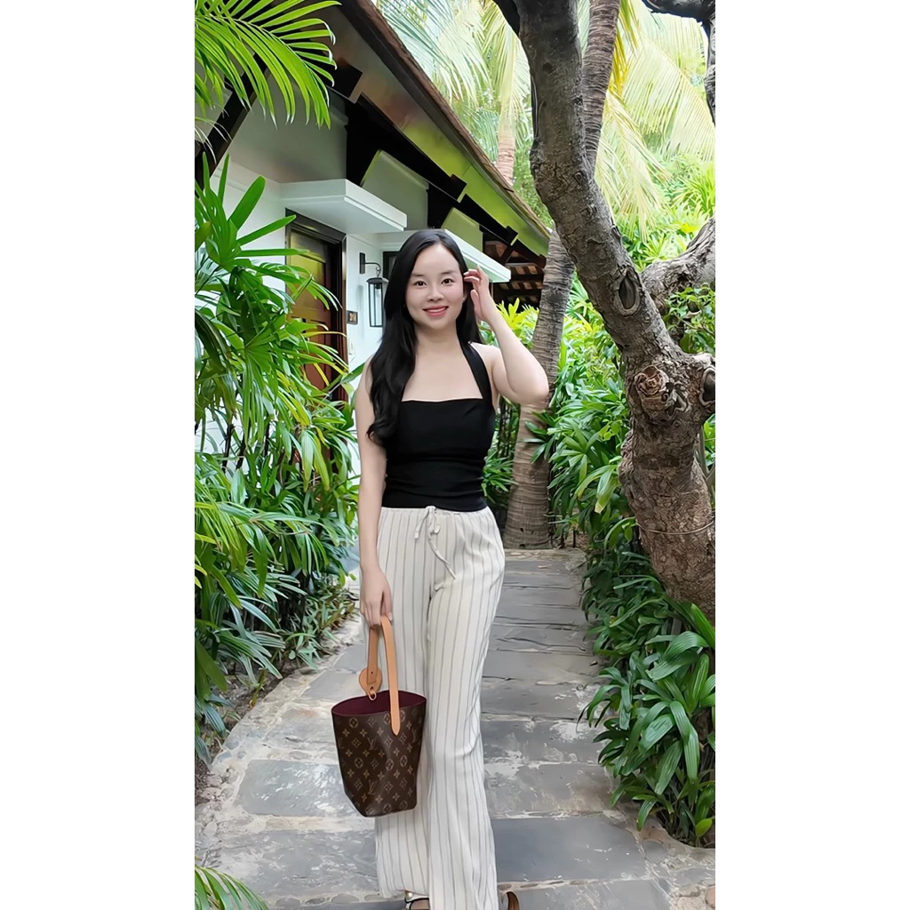 [HÀNG CÓ SẴN] Quần xuông kẻ thô đũi Trắng - ALISA