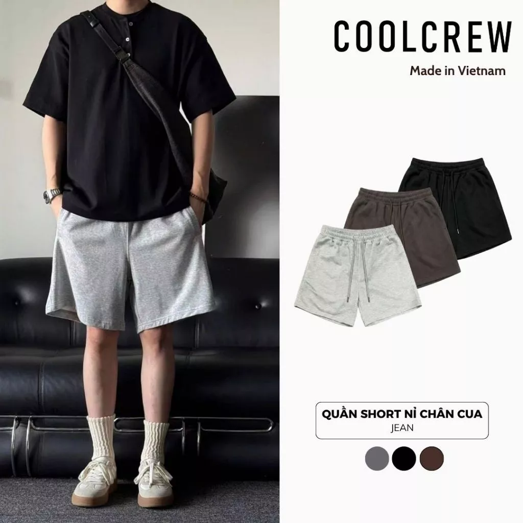 Quần Short Nỉ Chân Cua COOLCREW Unisex Cạp Chun Dây Rút Vải Cotton Thoáng Mát Phong Cách Hàn Quốc QTN169