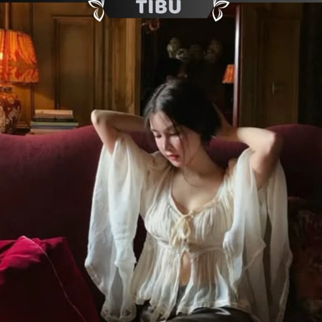 TIBU - Áo Kiểu Nữ Tay Loe Cổ V Cột Nơ Tiểu Thư Sang Chảnh Đi Chơi Dạo Phố A794