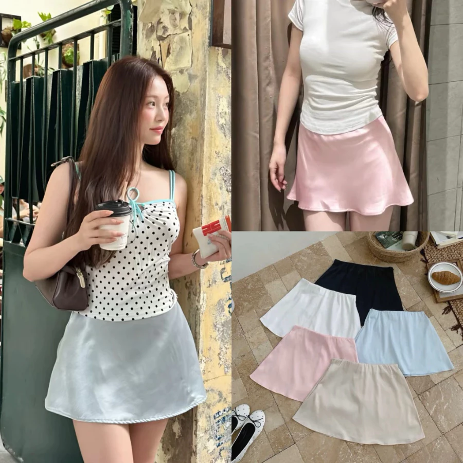 Chân Váy Lụa Ngắn, Chân Váy Chữ A Nữ Form Xòe Mềm Mịn Tôn Dáng Hack Dáng Đi Chơi Du Lịch Cafe