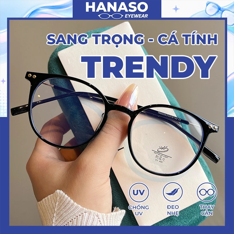 Gọng kính cận mắt tròn,kính giả cận thời trang nữ Hàn Quốc chống ánh sáng xanh thay được cận 593