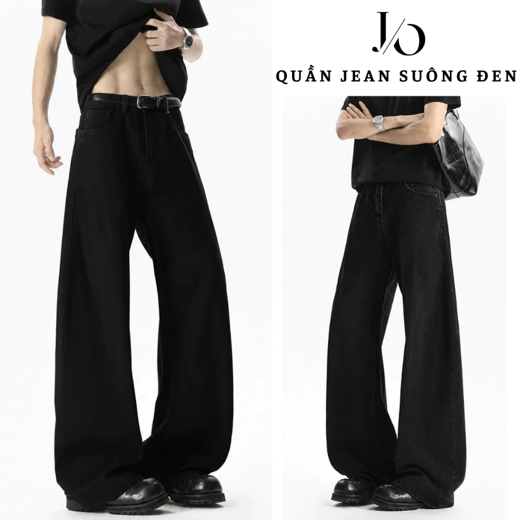 Quần Jean Nam Suông Ống Đứng Dáng Dài Lưng Cao Quần Jean Unisex Suông Đen Trơn Basic Dễ Phối BIGSIZE
