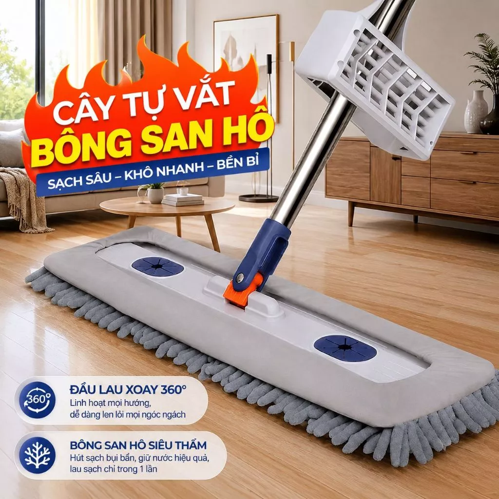 Cây Lau Nhà San Hô TT79 45x12CM Xoay 360 Độ Tặng Kèm 2 Miếng Lau San Hô (Không Kèm Xô)