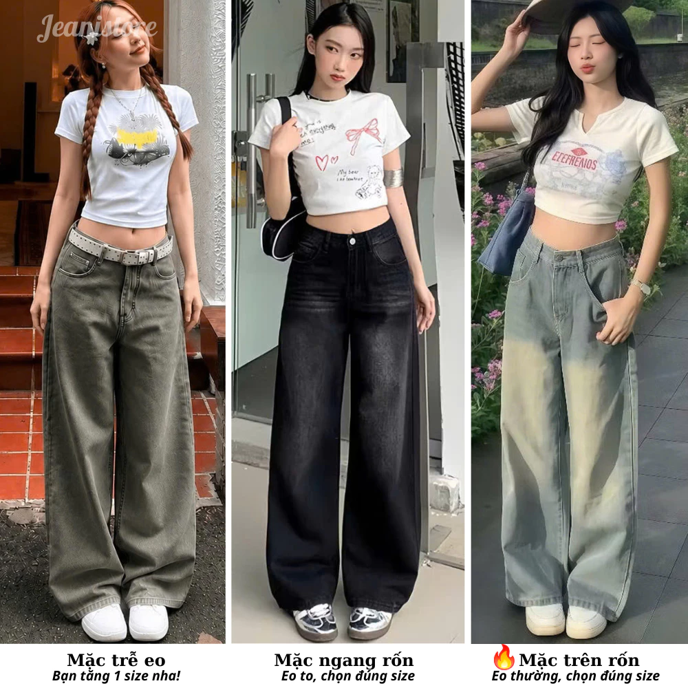 Quần Jeans Bò Wash RETRO Ống Rộng Suông Cạp Cao Tôn Dáng MIAA , Quần Bò Ống Rộng Nữ Lưng Cao Phong Cách Ulzzang 2023