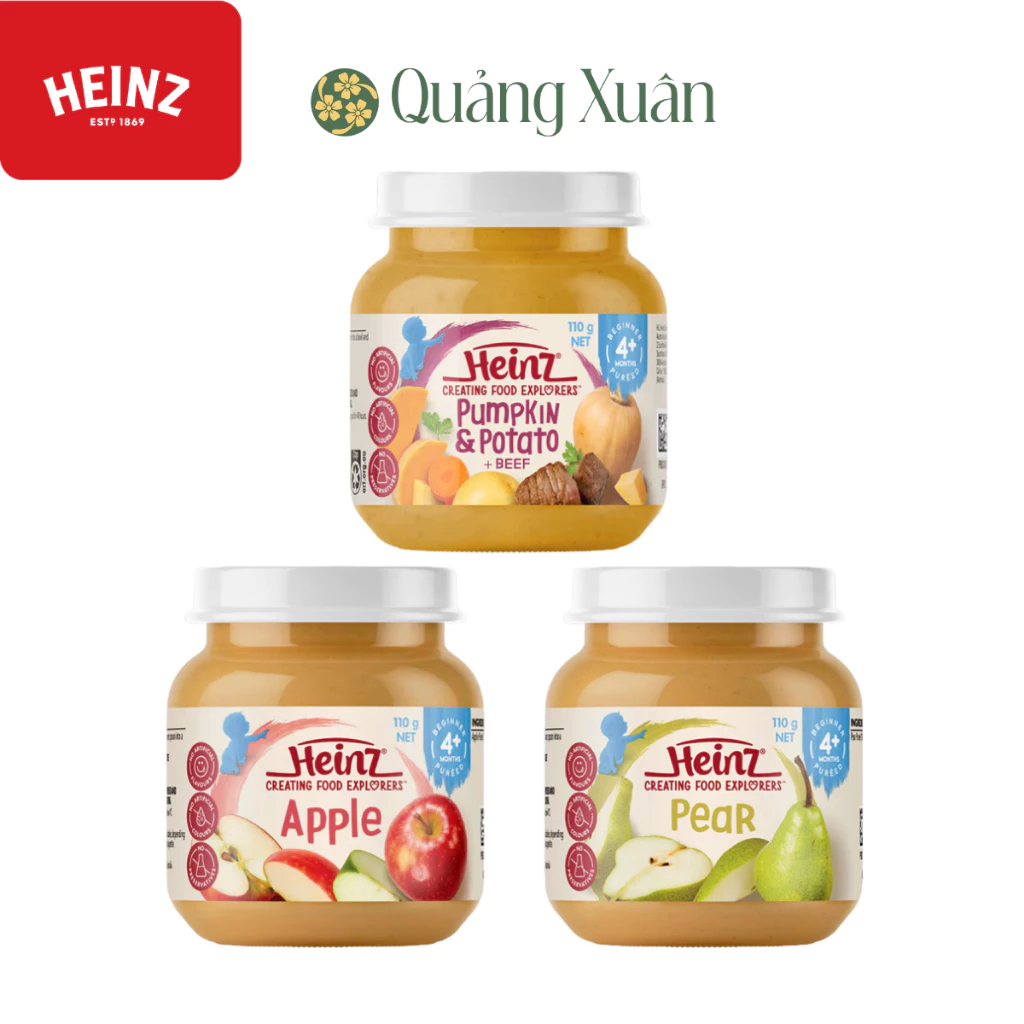 [HSD: 09/2027] Hũ ăn dặm HEINZ [Mix nhiều vị: Bí Đỏ, Khoai Tây & Bò Nghiền; Lê; Táo]