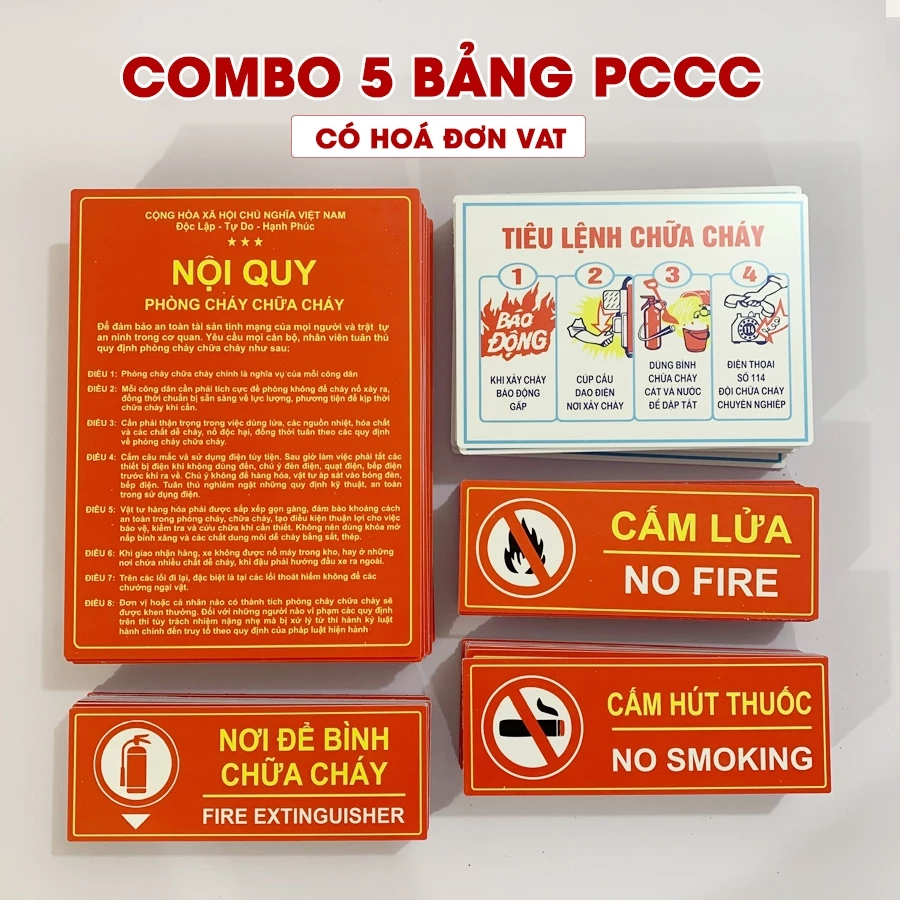 (Có hoá đơn VAT) Nội quy, Tiêu lệnh, Cấm lửa, Cấm hút thuốc phòng cháy chữa cháy - Tặng kèm băng dính