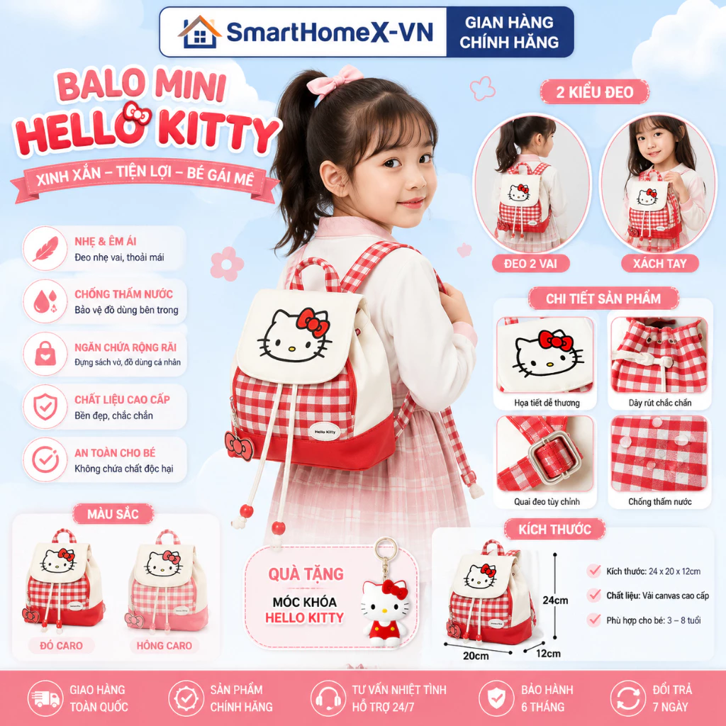 BALO MẪU GIÁO HELLO KITTY CAO CẤP – SIÊU DỄ THƯƠNG CHO BÉ YÊU