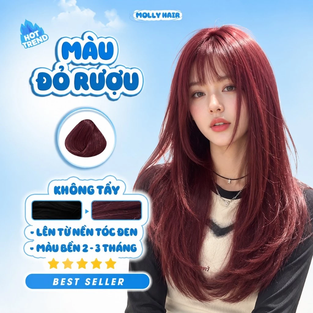 Thuốc Nhuộm Tóc Màu ĐỎ RƯỢU, Không Tẩy - MOLLY HAIR