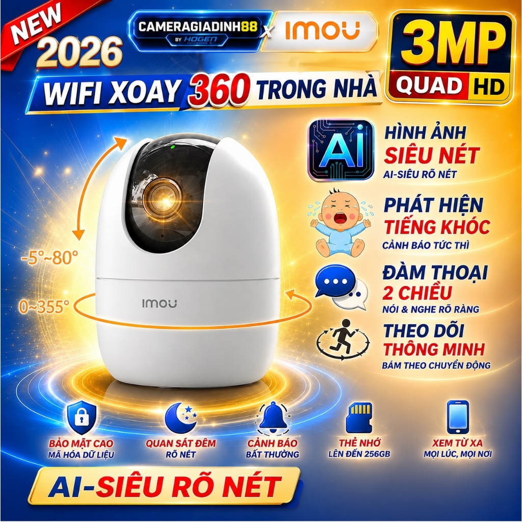 Camera Wifi Trong Nhà XOAY 360 WIFI IMOU RangeR A52P 3K, A22 A32 2M 4M (1080P)…