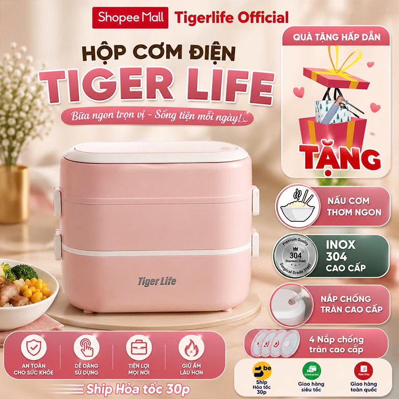 Hộp cơm cắm điện, Tiger Life model mới loại 2 bát và 4 bát đa năng nấu cơm, đồ…