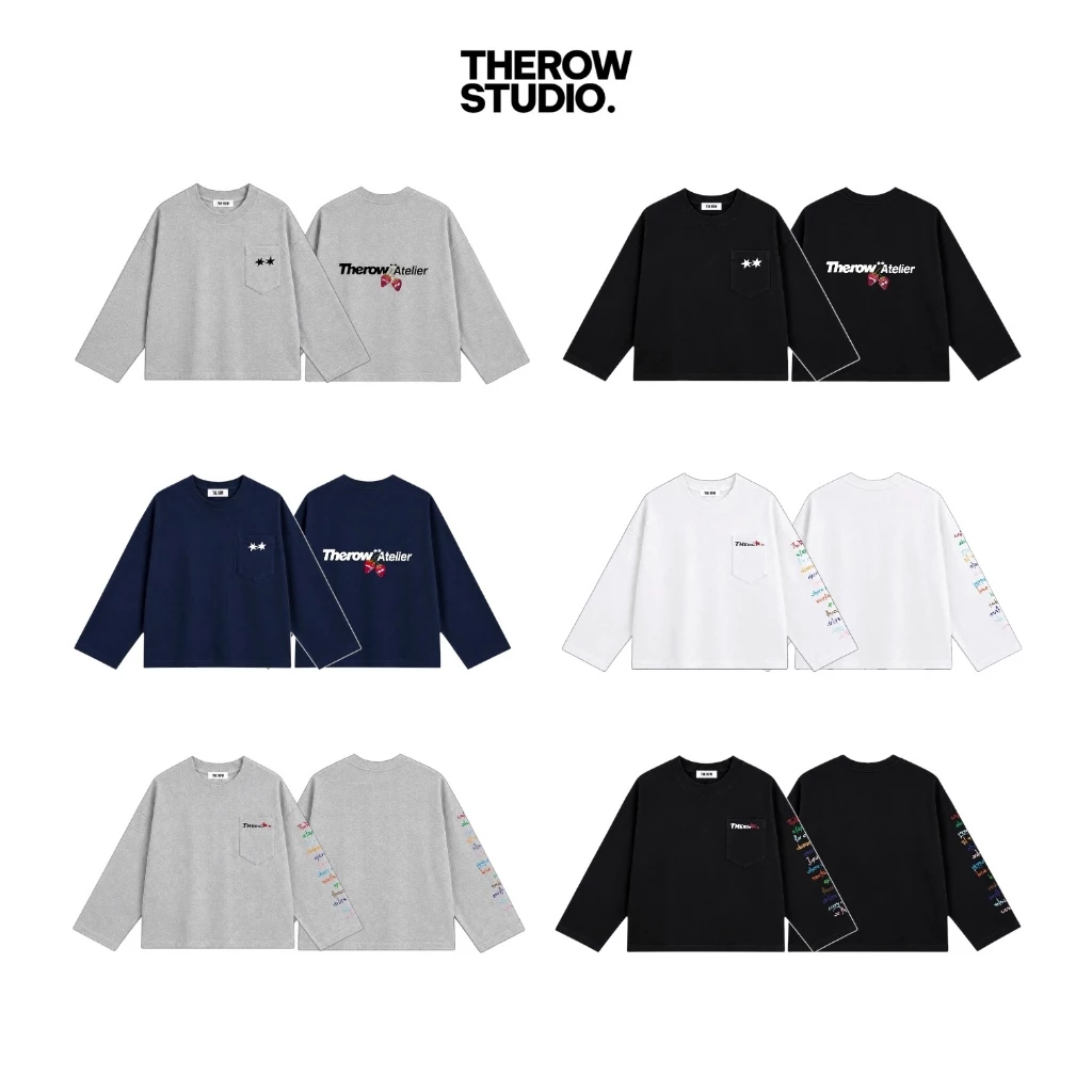 THEROW Áo Thun Tay Dài " PHỐI TÚI " Long Sleeve Boxy 250gsm Form Rộng Cổ Tròn Unisex Nam Nữ Phong Cách Basic Thoải Mái