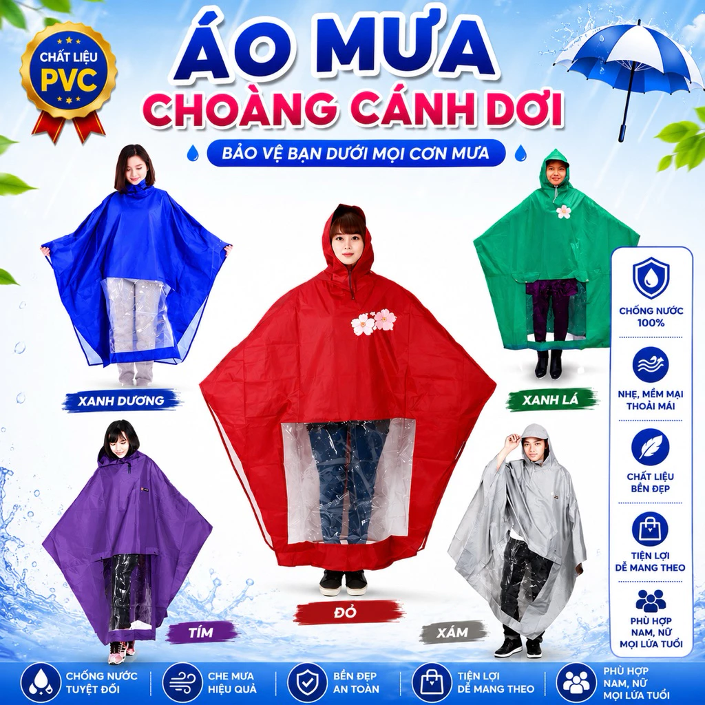 ÁO MƯA CHOÀNG ĐI XE MÁY.LOẠI NGƯỜI LỚN CHỐNG MƯA TUYỆT ĐỐI