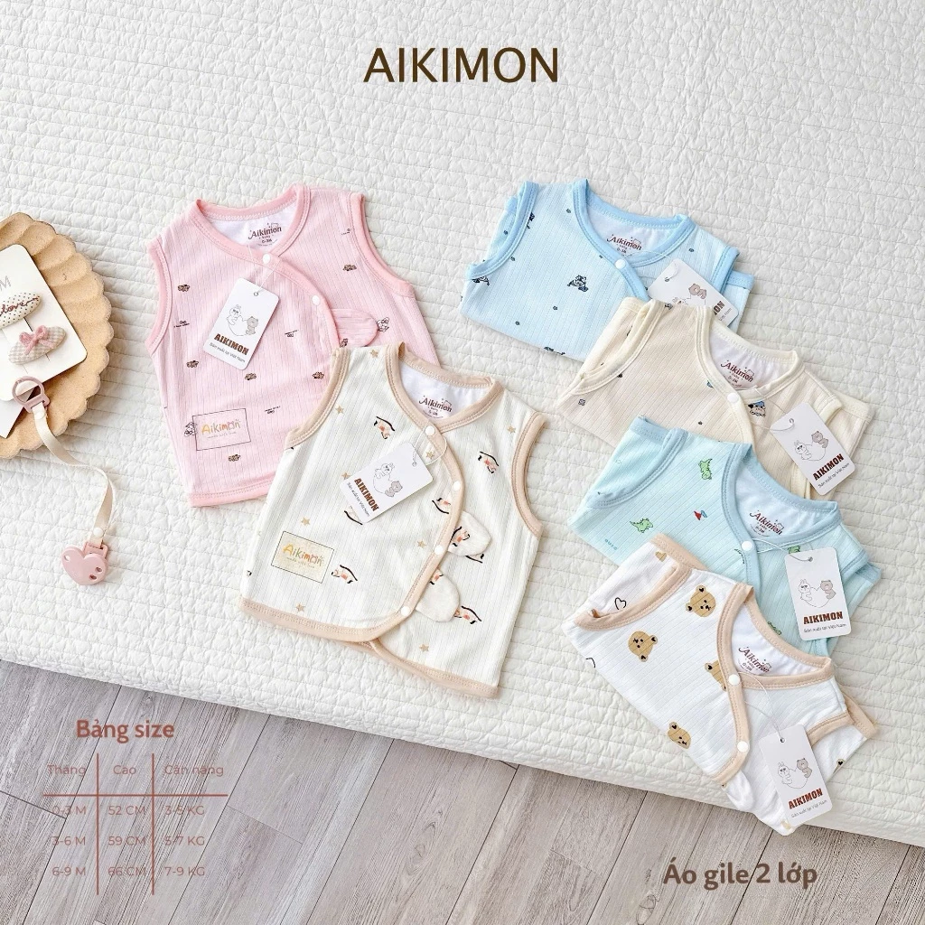 Áo gile chất vải vân lúa QC lót cotton 100% kèm tai ngộ nghĩnh cho 3-9kg