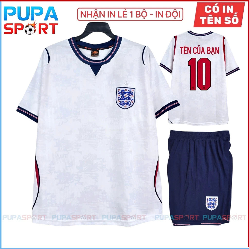 Bộ Quần Áo Bóng Đá Tuyển Anh WC26- TRẮNG,Vải Mè Hàn Cao Cấp Cho Nam Nữ, Có In Tên Unisex Sport