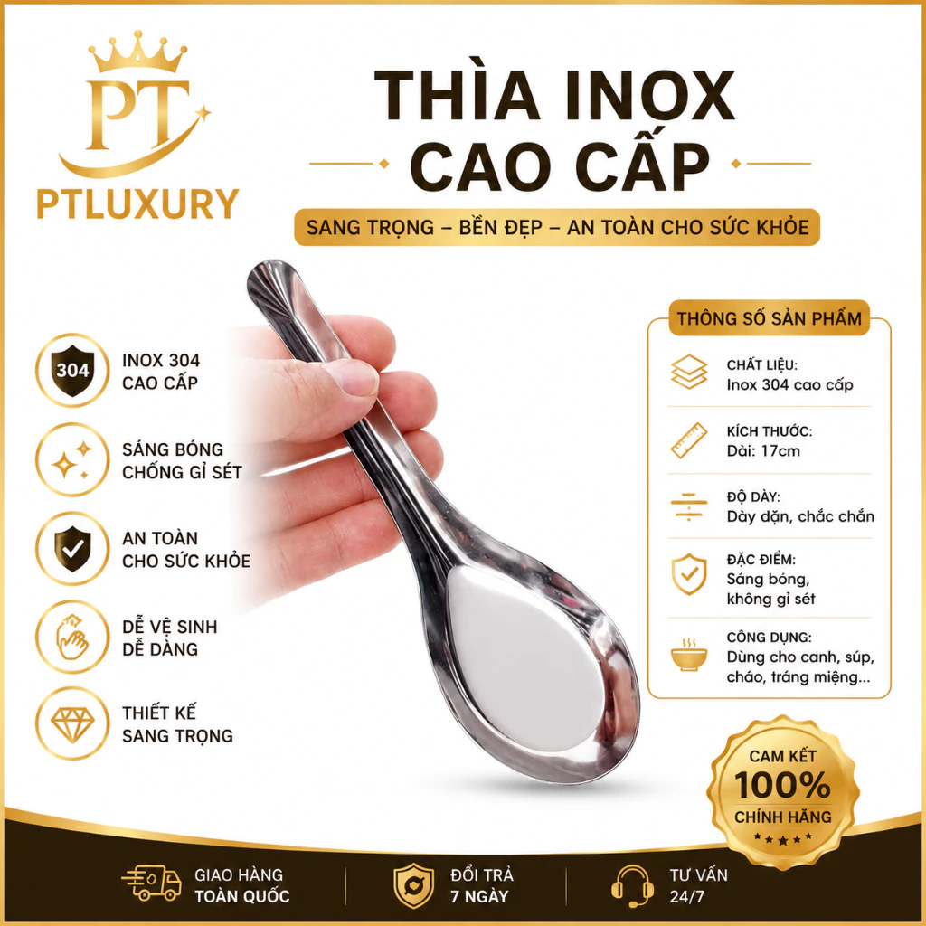 [ COMBO 50 CÁI ] Thìa Inox Không Gỉ Set Sáng Bóng Dày Dặn, Mẫu Mã Đẹp - PTLUXURY