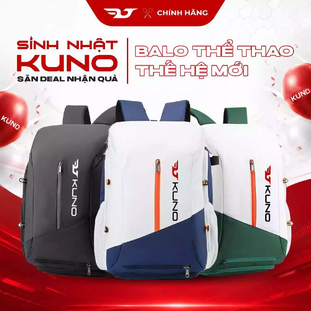 Balo Thể Thao KUNO Chính Hãng Đa Năng Sử Dụng Cầu Lông, Tennis, Bóng Rổ, Thời Trang Chống Thấm Nước - BN03K