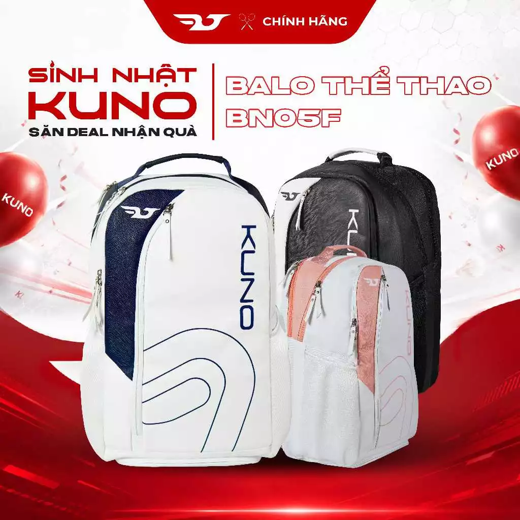 Balo Cầu Lông Thể Thao KUNO BN05F Nam Nữ Chất Liệu Da PU Cao Cấp, Chống Thấm Nước Đựng Giày, Vợt Pickleball, Tennis