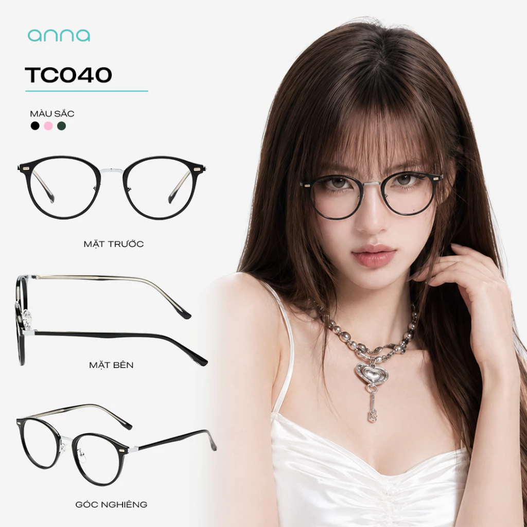 [TẶNG HỘP DA] Gọng kính mắt thời trang ANNA nam nữ dáng tròn chất liệu IP Titan cao cấp TC 040