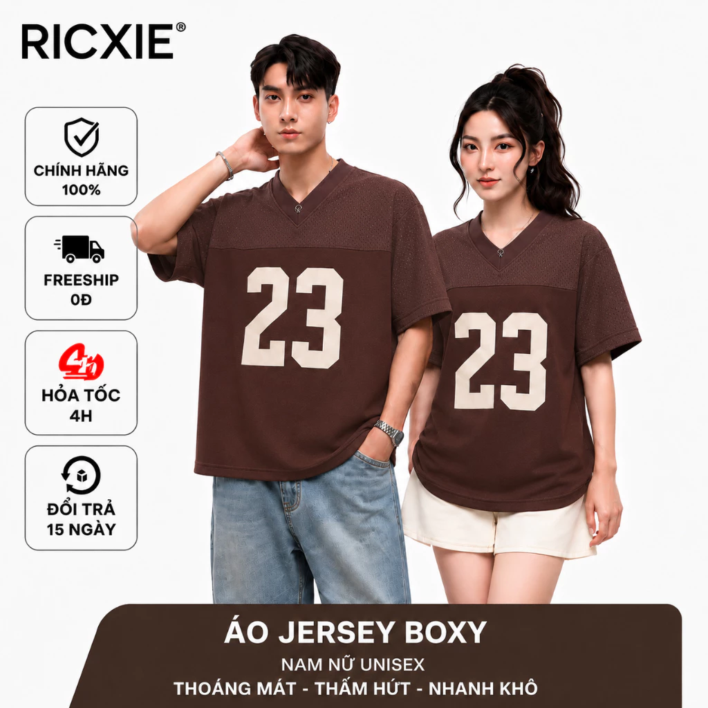 Áo Jersey Boxy RICXIE  Số 23 Unisex Form Oversize Vải Jersey Cao Cấp
