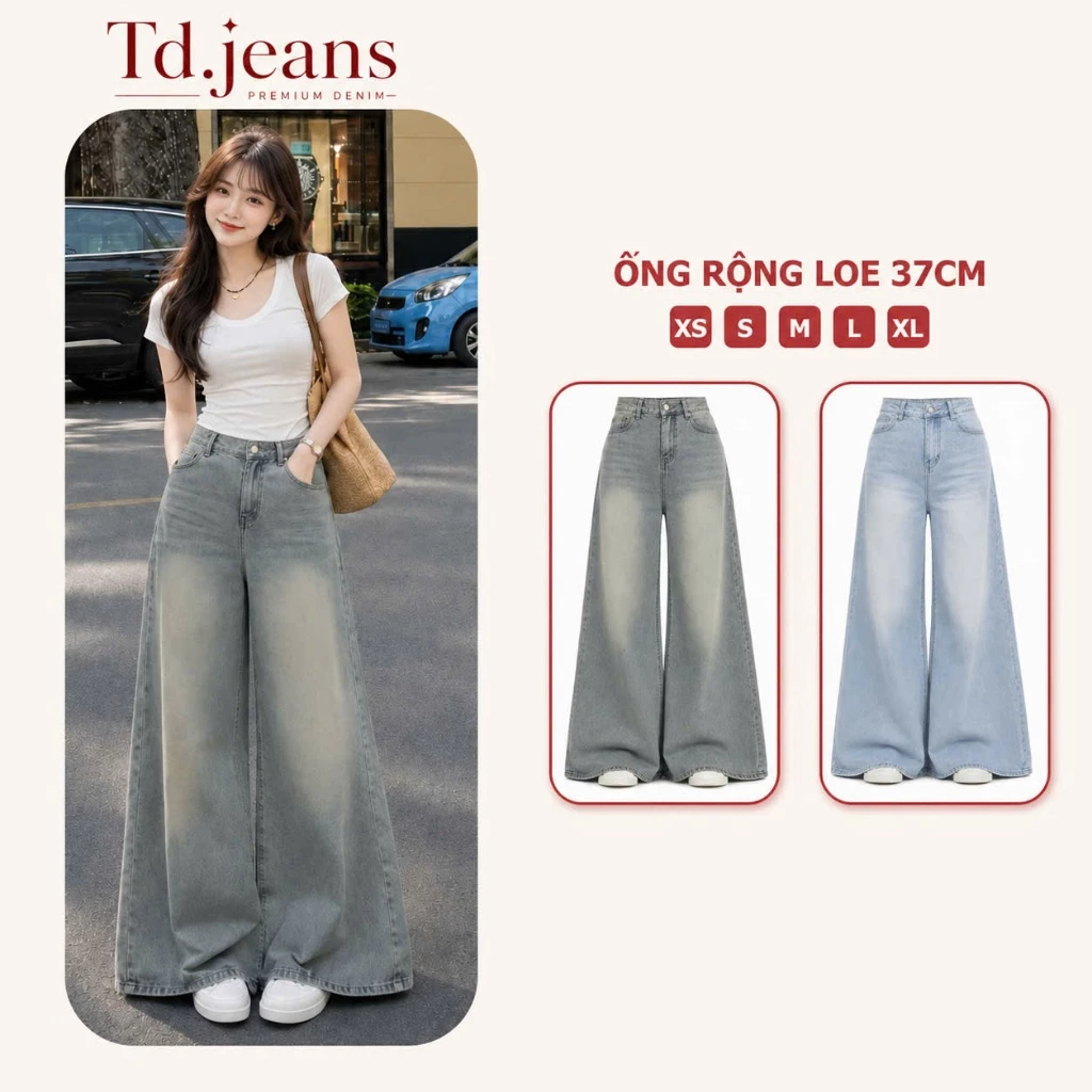 Quần Jean Ống Rộng 37cm Màu Retro Cạp Cao Siêu Tôn Dáng, Quần Bò Ống LOE RỘNG Đủ Size Nhiều Màu_Ống 37cm
